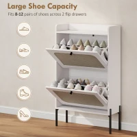 HOMCOM Shoe Cabinet with 2 Flip Drawers, Boho Narrow Shoe Storage Cabinet, White(m-5)