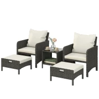 Outsunny 5 Piece Patio Furniture Set, Wicker Outdoor Furniture Set, 23.6" Seat, Ottomans, Glass Table, Cushions, Beige(m-1)