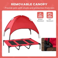 PawHut 48" x 36" Elevated Portable Dog Cot Cooling Pet Bed with UV Protection Canopy Shade, Red(m-6)