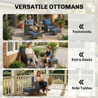 Outsunny 5 Piece Patio Furniture Set, Wicker Outdoor Furniture Set, 23.6" Seat, Ottomans, Glass Table, Cushions, Navy Blue(m-7)