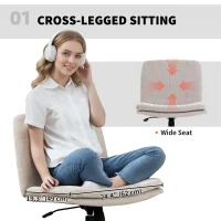 HOMCOM Criss Cross Chair with Wheels, Wide Office Chair with No Arms, Adjustable Height, Tilting, Beige(m-4)