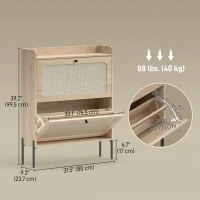 HOMCOM Shoe Cabinet with 2 Flip Drawers, Boho Narrow Shoe Storage Cabinet, Oak(m-3)