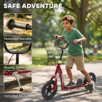 HOMCOM Kids Scooter with 12" EVA Big Tires, Street Bike Bicycle for Teens with Adjustable Height Handle for 5-12 Year Old, Red(m-6)