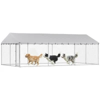 PawHut Galvanized Steel Outdoor Dog Kennel with Roof, Safety Locks, for Backyard, 19.7' x 9.8' x 7.1'(m-11)