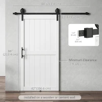 HOMCOM 42inx84in Barn Door with 7FT Sliding Door Hardware Kit, Handle, Upgraded Rollers and Floor Guide, Waterproof, White(m-3)
