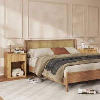 HOMCOM Nightstand with Drawer and Open Shelf, Modern Bedside Table Set of 2 for Bedroom Living Room, Oak(m-8)