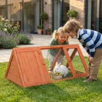 PawHut Rabbit Hutch, Wooden Guinea Pig Hutch with Run and Doors, Outdoor Triangle Bunny House for Rabbits,Duck and Chicken(m-10)