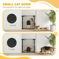 PawHut 30"-32" Extra Wide Pet Gate Barrier with Small Door, 30"H Dog Gate with Safety Gate Barrier, Stair Pressure Fit, Black(m-6)
