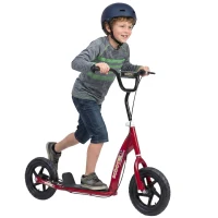 HOMCOM Kids Scooter with 12" EVA Big Tires, Street Bike Bicycle for Teens with Adjustable Height Handle for 5-12 Year Old, Red(m-2)