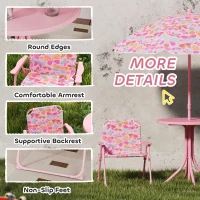 Qaba Kids Picnic Table and Chair Set, Outdoor Table with Foldable Chairs, Removable Umbrella, Pink(m-6)
