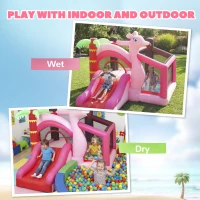 Qaba Inflatable Bounce House with Ball Pool, Basketball Hoop, Jumping Bouncy Castle with Blower for Indoor Outdoor, Pink(m-9)