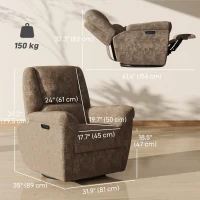 HOMCOM Power Recliner Chair, Fabric Upholstered Recliner Chair with USB Ports, Swivel and Rocking Function, Footrest(m-3)