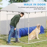 PawHut 19.7' x 7.5' x 6.6' Dog Kennel Outdoor for Small Medium Large Dogs with Waterproof Cover, Silver(m-9)