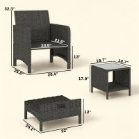 Outsunny 5 Piece Patio Furniture Set, Wicker Outdoor Furniture Set, 23.6" Seat, Ottomans, Glass Table, Cushions, Navy Blue(m-3)