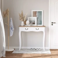 HOMCOM Entryway Console Table with 2 Convenient Storage Drawers, Tabletop for Display, and Vintage Design, White(m-10)