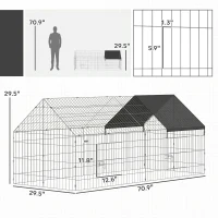 PawHut Metal Chicken Coop with Cover for Backyard Small Animals Duck Rabbit, 71" x 29.5" x 29.5", Black(m-3)