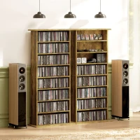 HOMCOM 8-Tier DVD Shelf with 6 Adjustable Shelves, Slim CD Shelf, Holds 360 CDs, 185 DVDs or 185 Blu-rays, Rustic Brown(m-10)