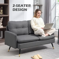 HOMCOM 55" Loveseat Sofa, Linen Love Seat w/ S spring, Steel Legs and Button Tufting, Small Couch for Living Room, Dark Grey(m-6)