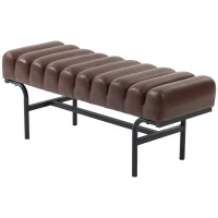 HOMCOM Bedroom Bench PU Leather End of Bed Bench with Cylindrical Seat and Metal Legs for Bedroom Living Room Hallway Brown(m-2)