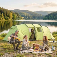 Outsunny 6 Person Camping Tent with Porch, Large Family Tent with 2 Bedroom and Living Room, Light Green(m-8)