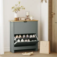 HOMCOM Shoe Storage Cabinet with 2 Flip Drawers and Adjustable Shelves for 8–12 Pairs of Shoes, Light Grey(m-9)