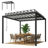 Outsunny 9.5 x 10 ft Louvered Pergola with PC Roof, Aluminium Outdoor Pergola Gazebo with Drainage Gutters, Handle, Clear(m-2)