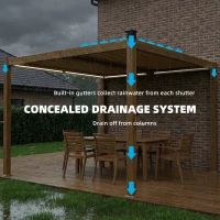 Outsunny 10' x 10' Louvered Pergola with Solar LED lights, Metal Roof, Outdoor Pergola Patio Gazebo with Drainage Gutters, Brown(m-7)