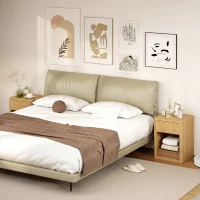 HOMCOM Nightstand with Drawer and Open Shelf, Modern Bedside Table Set of 2 for Bedroom Living Room, Oak(m-7)