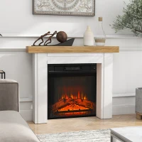 HOMCOM Modern Fireplace Mantel, Freestanding Fireplace Surround with Leg for Electric Fireplaces, 51.2" W x 40.6" H, Natural Wood(m-8)