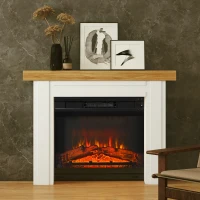 HOMCOM Modern Fireplace Mantel, Freestanding Fireplace Surround with Leg for Electric Fireplaces, 51.2" W x 40.6" H, Natural Wood(m-9)