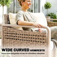 Outsunny Rattan Wicker Sofa 3-Seater Outdoor Patio Sofa with Cushions for Garden Backyard Porch Beige(m-5)