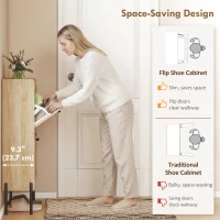 HOMCOM Shoe Cabinet with 2 Flip Drawers, Boho Narrow Shoe Storage Cabinet, Oak(m-4)