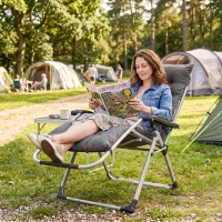 Outsunny Reclining Zero Gravity Chair with Adjustable Backrest, Folding Garden Sun Lounger, Outdoor Recliner with Removable Cushion and Headrest, Dark Grey(m-10)