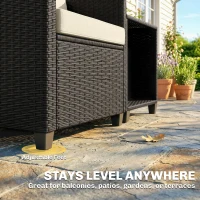 Outsunny 3 Piece Patio Bistro Set, Wicker Furniture Set with Thick Cushions, Glass Coffee Table and Chairs for Garden, Beige(m-7)