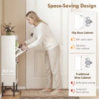 HOMCOM Shoe Cabinet with 2 Flip Drawers, Boho Narrow Shoe Storage Cabinet, White(m-4)