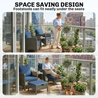 Outsunny 5 Piece Patio Furniture Set, Wicker Outdoor Furniture Set, 23.6" Seat, Ottomans, Glass Table, Cushions, Navy Blue(m-6)