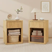 HOMCOM Nightstand with Drawer and Open Shelf, Modern Bedside Table Set of 2 for Bedroom Living Room, Oak(m-1)