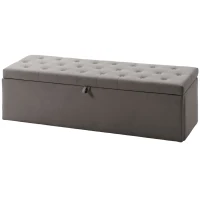 HOMCOM Storage Ottoman, Upholstered Velvet End of Bed Bench, Button Tufted Storage Bench for Bedroom, Living Room, Grey(m-2)