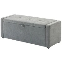 HOMCOM Storage Ottoman Bench, Linen-Look Fabric Upholstered Ottoman with Storage, Wide Padded Seat, Light Grey(m-2)