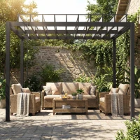 Outsunny 9.5 x 10 ft Louvered Pergola with PC Roof, Aluminium Outdoor Pergola Gazebo with Drainage Gutters, Handle, Clear(m-9)