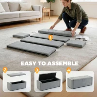 HOMCOM Storage Ottoman Bench, Linen-Look Fabric Upholstered Ottoman with Storage, Wide Padded Seat, Light Grey(m-9)