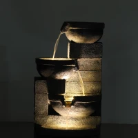 Outsunny 30" Tall Outdoor Water Fountain with LED Lights, 4-Tier Resin Cascading Bowls Garden Fountain Waterfall Fountain with Pump, Grey(m-12)