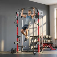 Soozier Power Cage, Power Rack with Adjustable Cable Pulley System, Pull-Up Bar, Dip Station, Landmine(m-8)