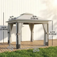 Outsunny 10' x 10' Patio Gazebo, UPF50+ Double Roof Outdoor Gazebo Canopy with Netting and Curtains, Steel Frame, Light Grey(m-3)