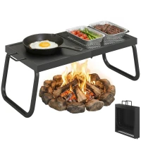 Outsunny Folding Campfire Grill, Heavy Duty Steel Mesh Grate, Portable Camping Grate with Carry Bag, Black(m-11)