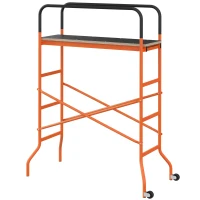 HOMCOM Scaffolding Work Platform, Rolling Scaffolding with Wheels, Scaffold for Building Construction, Orange(m-1)