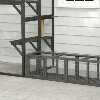 PawHut Outdoor Cat Tunnel, 59" Wooden Play Cat Enclosure, Extendable Pet Run with 3 Doors for Kitty, Puppy, Gray(m-9)