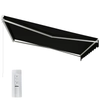Outsunny 12'x10' Electric Retractable Awning, UV Protection Sun Shade Shelter w/ Remote Controller for Deck Balcony Yard, Black(m-2)