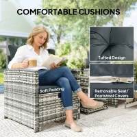 Outsunny 5 Piece Patio Furniture Set, Wicker Patio Chairs with Ottomans, 2-Tier Glass Coffee Table and Cushions, Grey/Dark Grey(m-7)