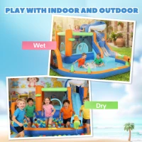Qaba Inflatable Bounce House for Kids, Sharks Theme Jumping Bouncy Castle with Slide and Pool for Indoor Outdoor, Blue(m-10)